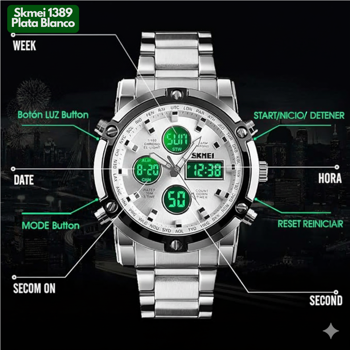 SKMEI 1389 PLATA BLANCO